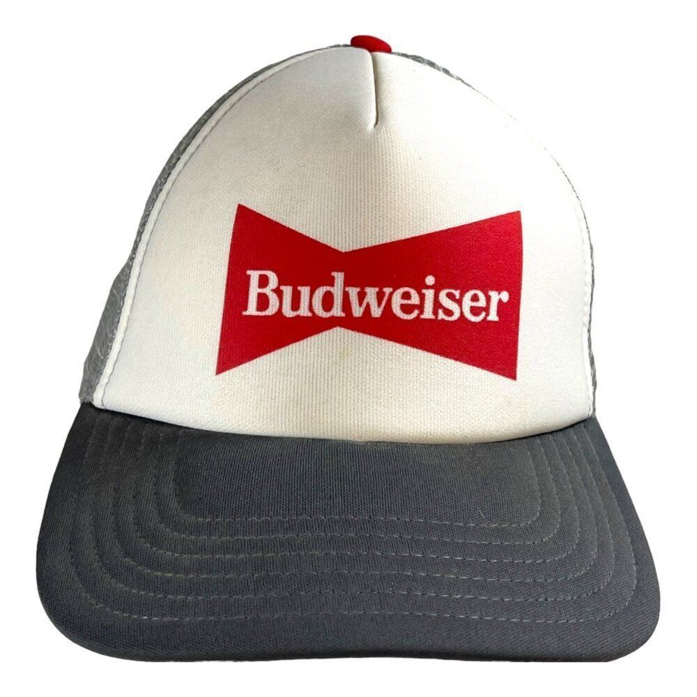 Budweiser Trucker Hat Mesh Back VTG Adjustable Snapback Iconic Red Bowtie Logo